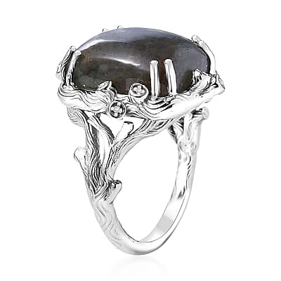 Karis Malagasy Labradorite and White Zircon 12.20 ctw Tree Branch Ring in Platinum Bond (Size 10.0)