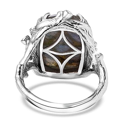 Karis Malagasy Labradorite and White Zircon 12.20 ctw Tree Branch Ring in Platinum Bond (Size 10.0)