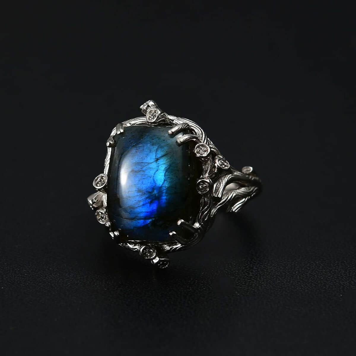 Karis Malagasy Labradorite, White Zircon Tree Branch Ring in Platinum Bond (Size 8.0) (Del. in 10-12 Days) 11.70 ctw image number 2