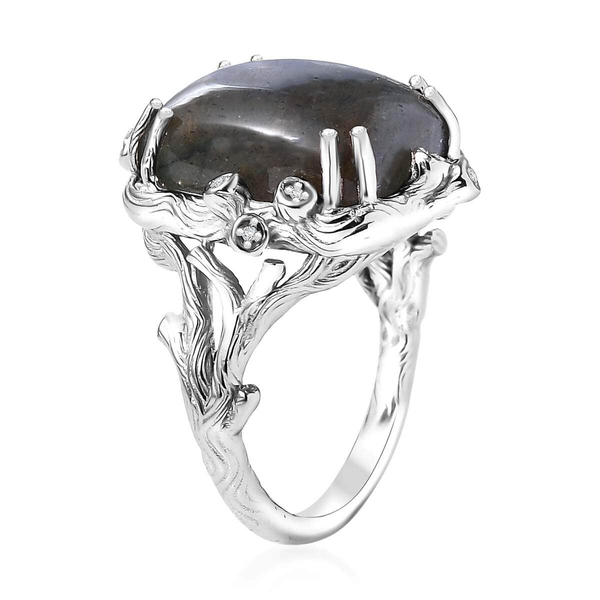 Karis Malagasy Labradorite, White Zircon Tree Branch Ring in Platinum Bond (Size 8.0) (Del. in 10-12 Days) 11.70 ctw image number 4