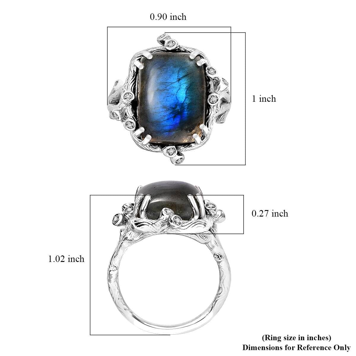 Karis Malagasy Labradorite, White Zircon Tree Branch Ring in Platinum Bond (Size 8.0) (Del. in 10-12 Days) 11.70 ctw image number 6