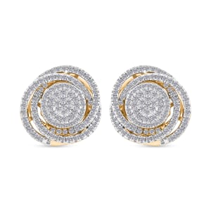 Diamond 0.65 ctw Stud Earrings in 14K Yellow Gold Over Sterling Silver