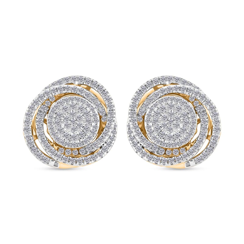 Diamond 0.65 ctw Stud Earrings in 14K Yellow Gold Over Sterling Silver