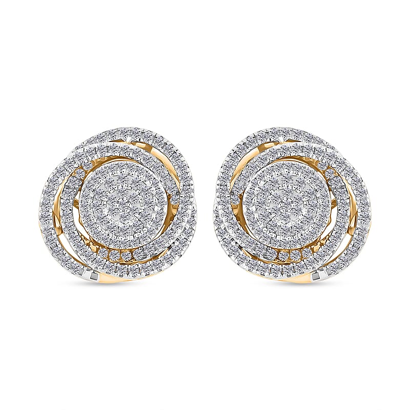 Diamond 0.65 ctw Stud Earrings in 14K Yellow Gold Over Sterling Silver