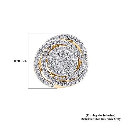 Diamond 0.65 ctw Stud Earrings in 14K Yellow Gold Over Sterling Silver