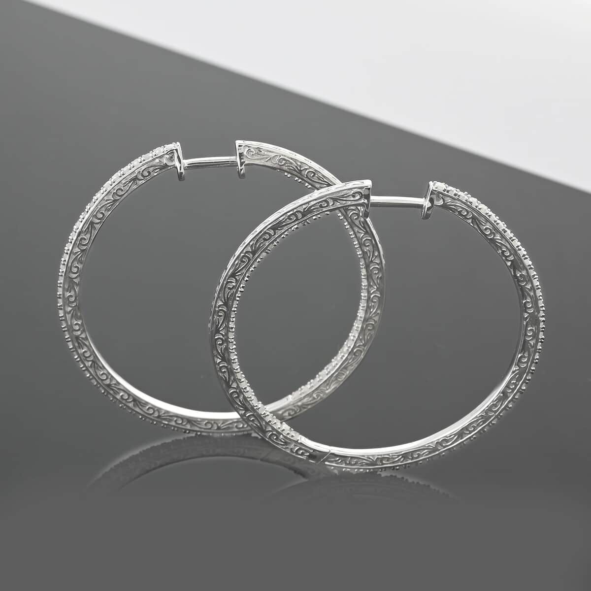 Doorbuster Diamond 1.30 ctw Hoop Earrings in Sterling Silver (Del. in 7-10 Days) image number 1