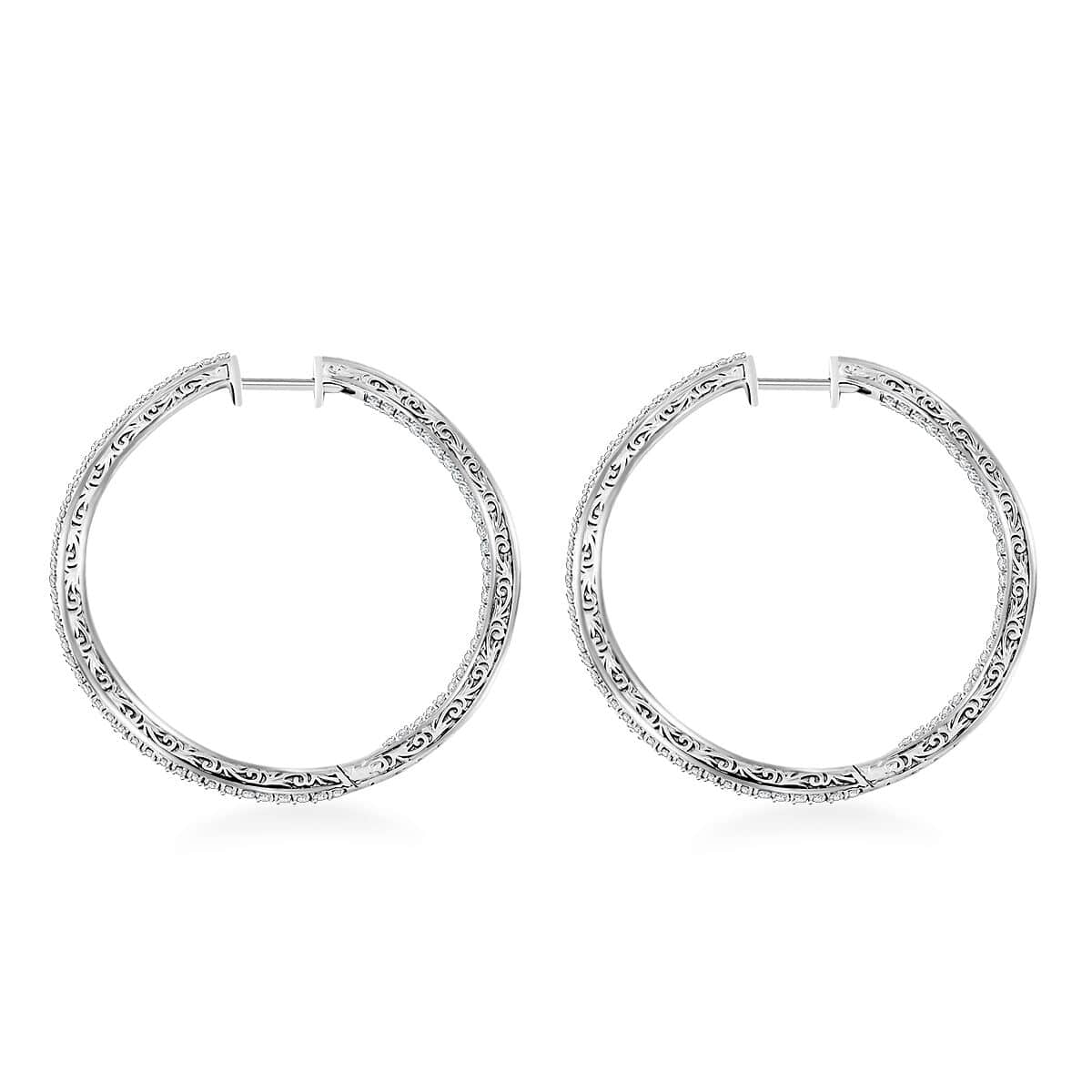 Doorbuster Diamond 1.30 ctw Hoop Earrings in Sterling Silver (Del. in 7-10 Days) image number 3