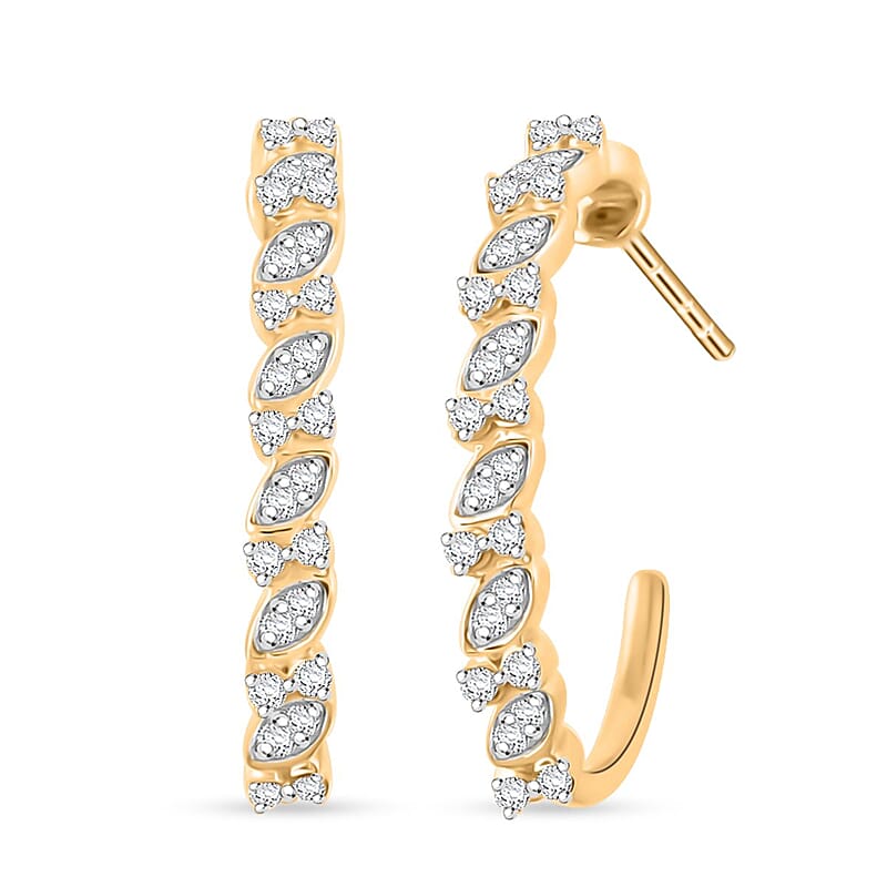 Diamond 0.30 ctw Hoop Earrings in 14K Yellow Gold Over Sterling Silver