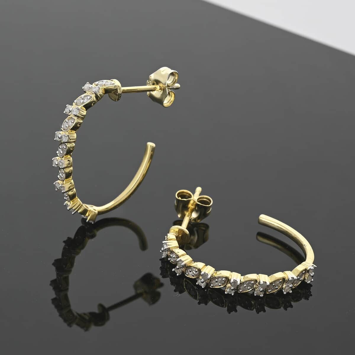 Doorbuster Diamond 0.30 ctw Hoop Earrings in 14K Yellow Gold Over Sterling Silver (Del. in 7-10 Days) image number 1