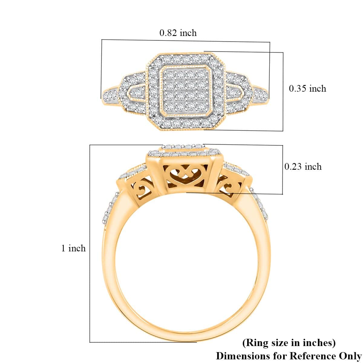 Doorbuster Diamond 0.33 ctw Ring in 14K Yellow Gold Over Sterling Silver (Del. in 7-10 Days) image number 4