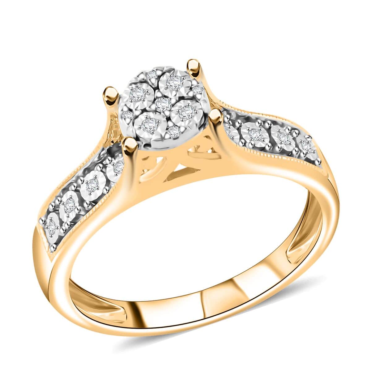 Diamond 0.10 ctw Ring in 14K Yellow Gold Over Sterling Silver (Size 10.0) image number 0