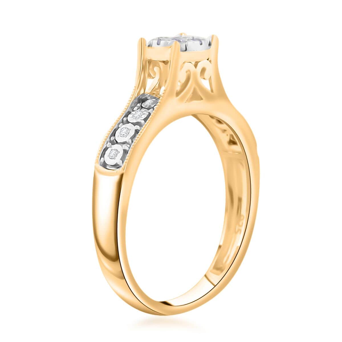 Diamond 0.10 ctw Ring in 14K Yellow Gold Over Sterling Silver (Size 10.0) image number 3