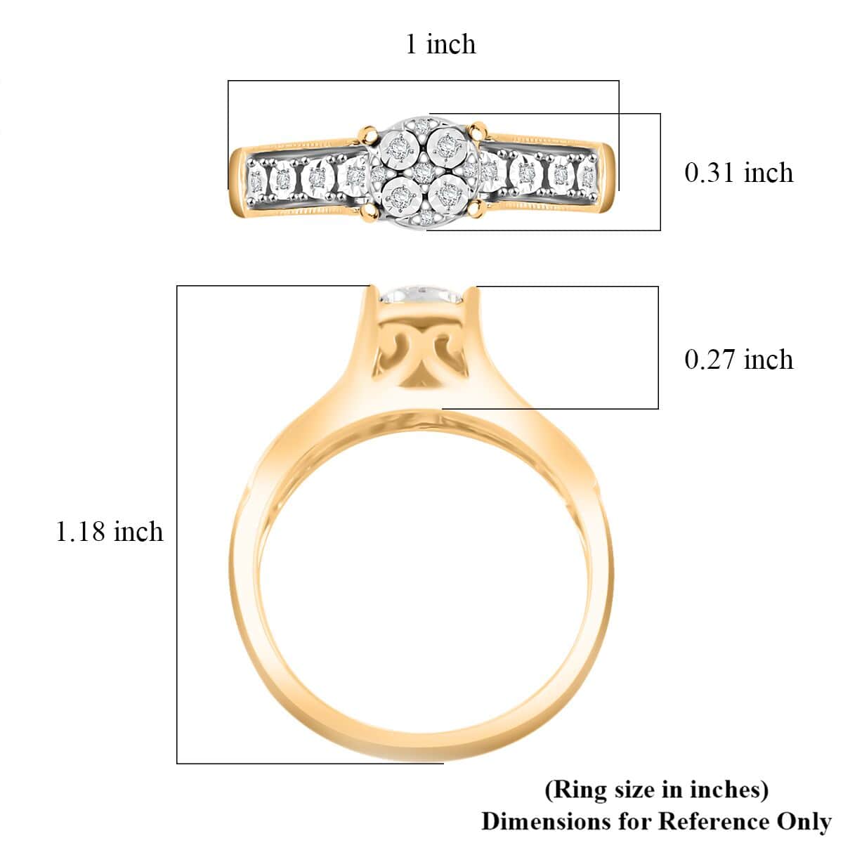 Diamond 0.10 ctw Ring in 14K Yellow Gold Over Sterling Silver (Size 10.0) image number 4