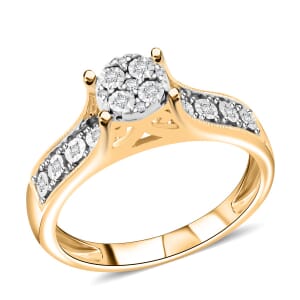 Diamond 0.10 ctw Bridge Ring in 14K Yellow Gold Over Sterling Silver (Size 5.0)