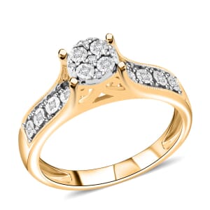 Diamond 0.10 ctw Bridge Ring in 14K Yellow Gold Over Sterling Silver (Size 6.0)