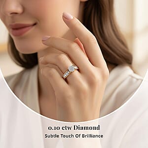 Diamond 0.10 ctw Bridge Ring in 14K Yellow Gold Over Sterling Silver (Size 6.0)