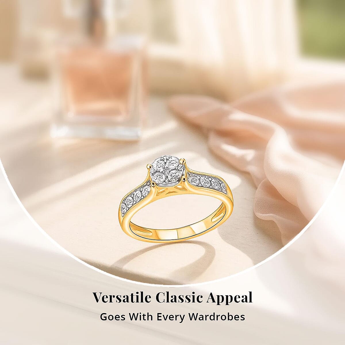 Diamond 0.10 ctw Bridge Ring in 14K Yellow Gold Over Sterling Silver (Size 6.0) image number 5