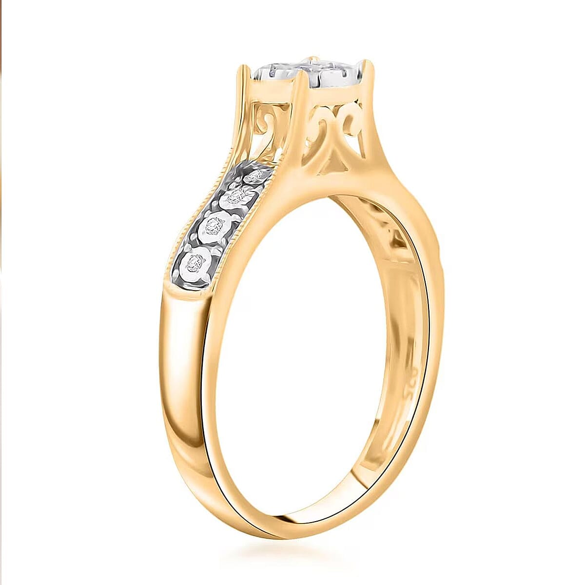 Diamond 0.10 ctw Bridge Ring in 14K Yellow Gold Over Sterling Silver (Size 6.0) image number 7