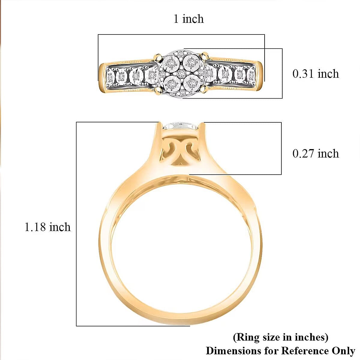 Diamond 0.10 ctw Bridge Ring in 14K Yellow Gold Over Sterling Silver (Size 7.0) image number 6