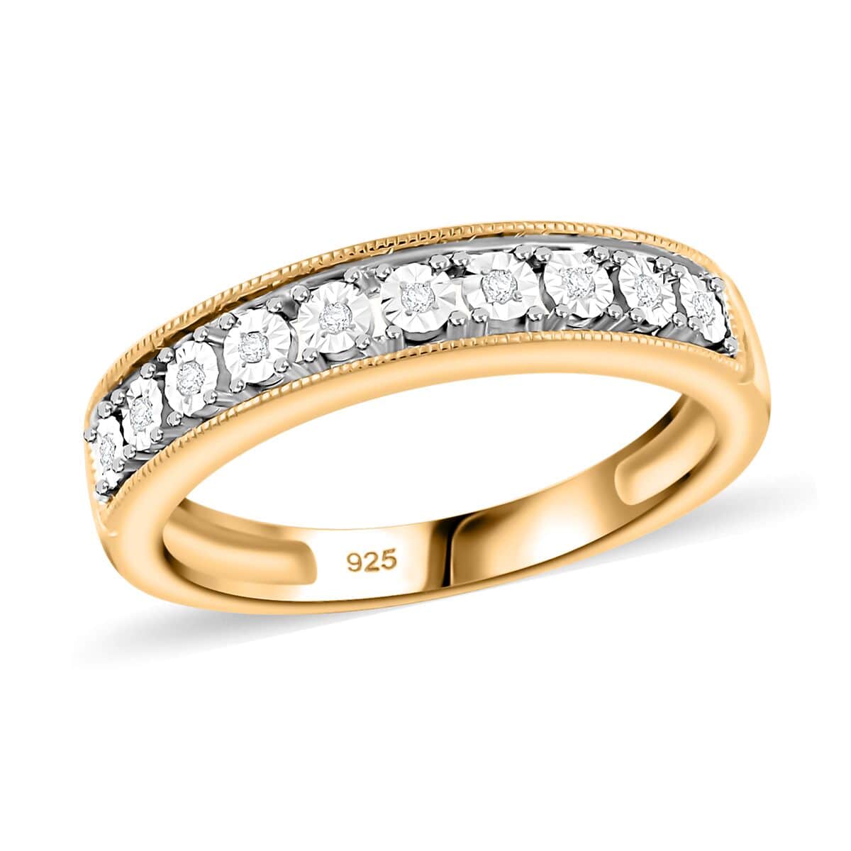 Diamond 0.05 ctw Half Eternity Band Ring in 14K Yellow Gold Over Sterling Silver (Size 5.0) image number 0