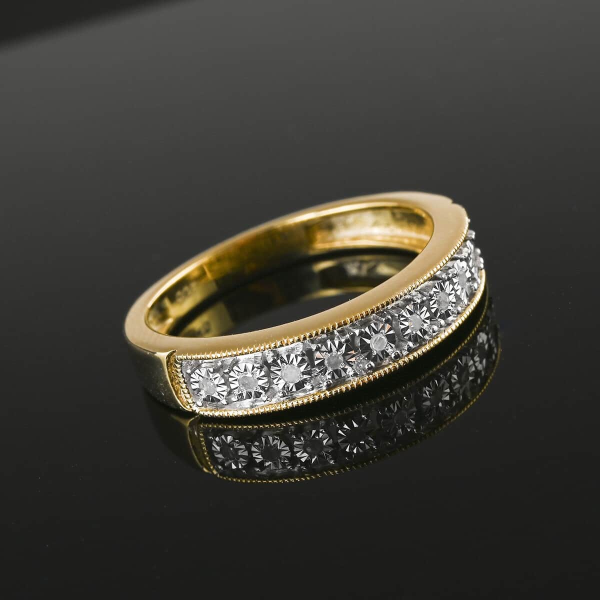 Diamond 0.05 ctw Half Eternity Band Ring in 14K Yellow Gold Over Sterling Silver (Size 5.0) image number 1