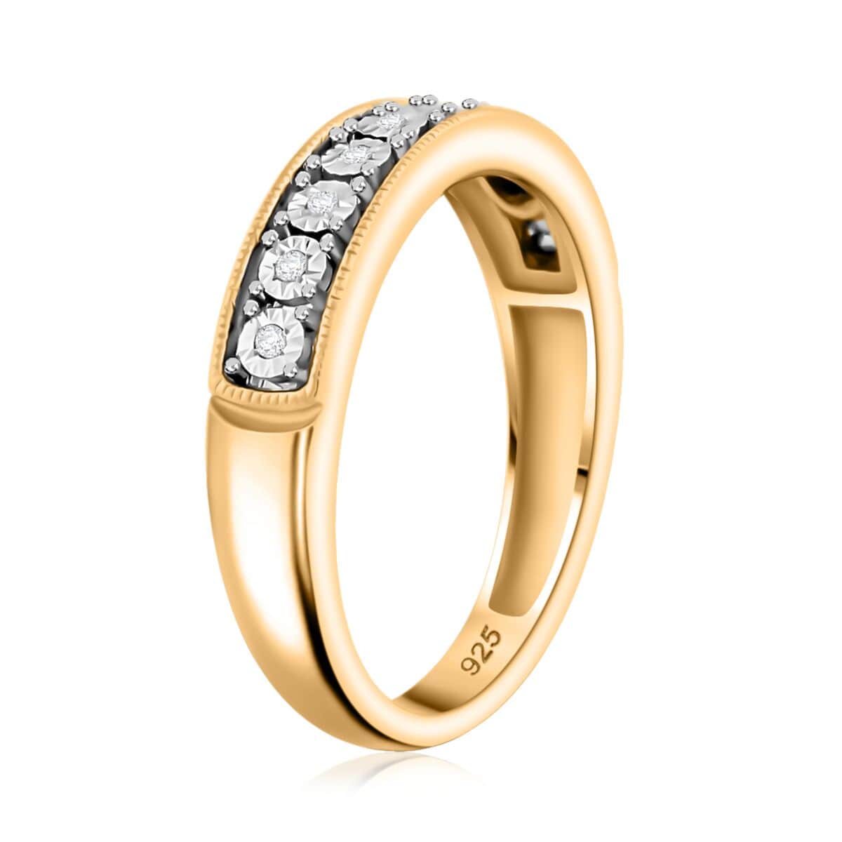 Diamond 0.05 ctw Half Eternity Band Ring in 14K Yellow Gold Over Sterling Silver (Size 5.0) image number 3