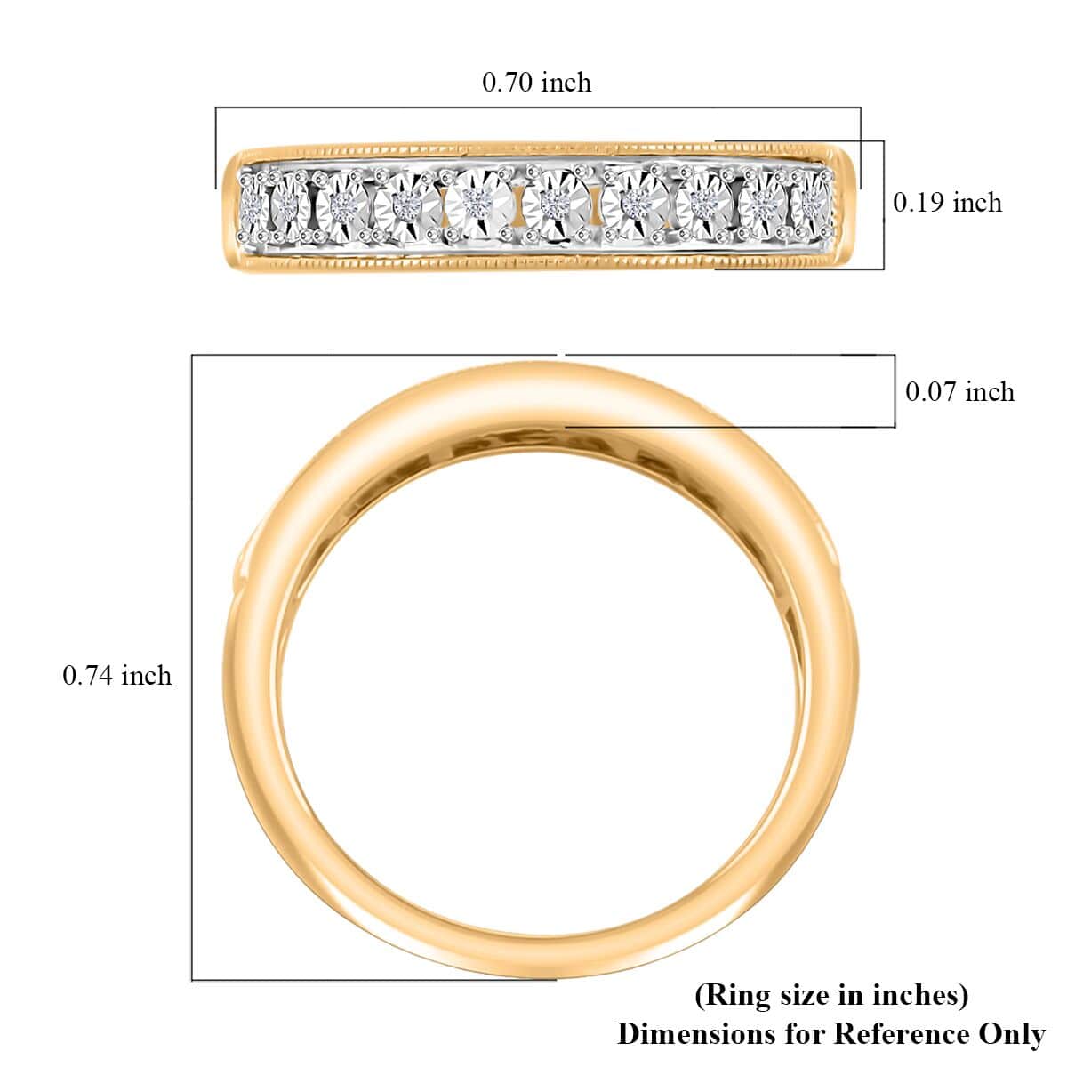 Diamond 0.05 ctw Half Eternity Band Ring in 14K Yellow Gold Over Sterling Silver (Size 5.0) image number 4