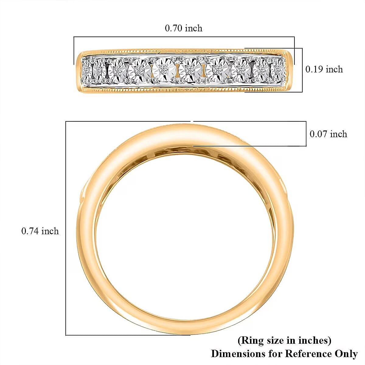 Diamond 0.05 ctw Half Eternity Band Ring in 14K Yellow Gold Over Sterling Silver (Size 5.0) image number 6