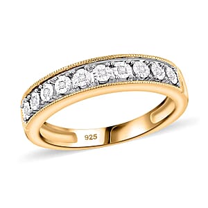 Diamond 0.05 ctw Half Eternity Band Ring in 14K Yellow Gold Over Sterling Silver (Size 8.0)
