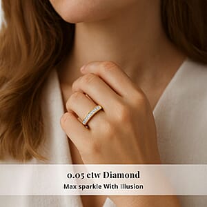 Diamond 0.05 ctw Half Eternity Band Ring in 14K Yellow Gold Over Sterling Silver (Size 8.0)