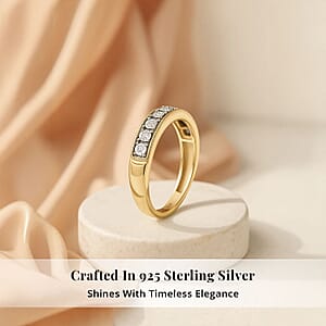 Diamond 0.05 ctw Half Eternity Band Ring in 14K Yellow Gold Over Sterling Silver (Size 8.0)