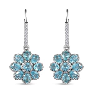 Betroka Blue Apatite and White Zircon 3.65 ctw Floral Earrings in Platinum Over Sterling Silver