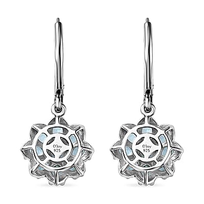 Betroka Blue Apatite and White Zircon 3.65 ctw Floral Earrings in Platinum Over Sterling Silver