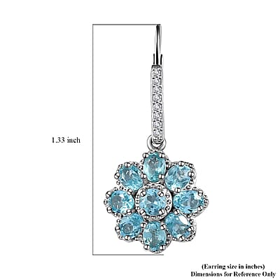 Betroka Blue Apatite and White Zircon 3.65 ctw Floral Earrings in Platinum Over Sterling Silver