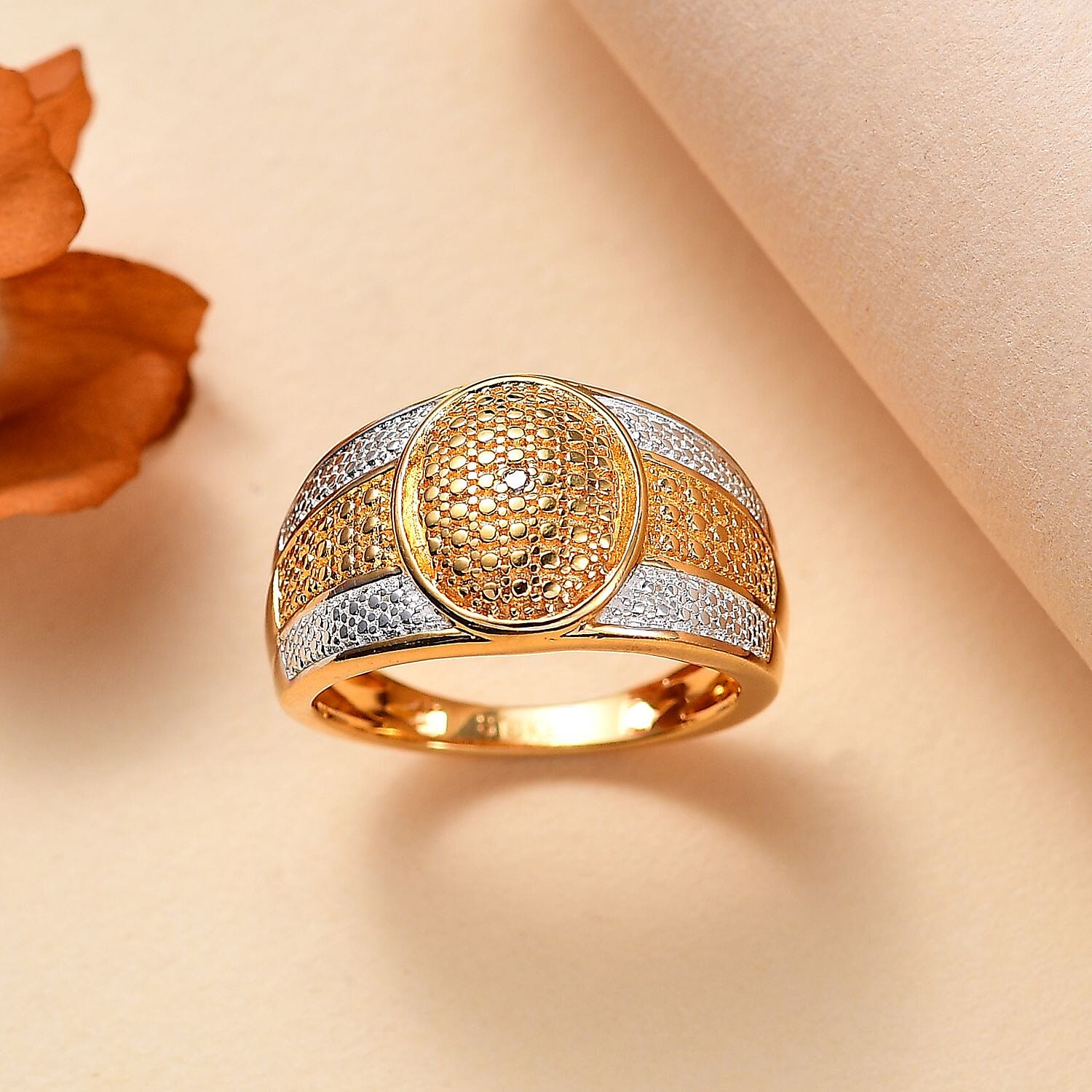 Karis Yellow Diamond Accent Pave Dome Ring in Platinum Bond and 18K Yellow Gold Plated (Size 9.0)