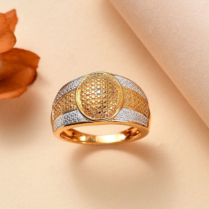 Karis Yellow Diamond Accent Pave Dome Ring in Platinum Bond and 18K Yellow Gold Plated (Size 9.0)