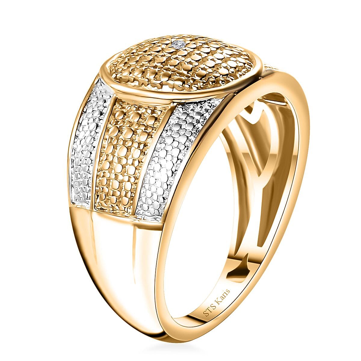 Karis Yellow Diamond Accent Pave Dome Ring in Platinum Bond and 18K Yellow Gold Plated (Size 9.0)