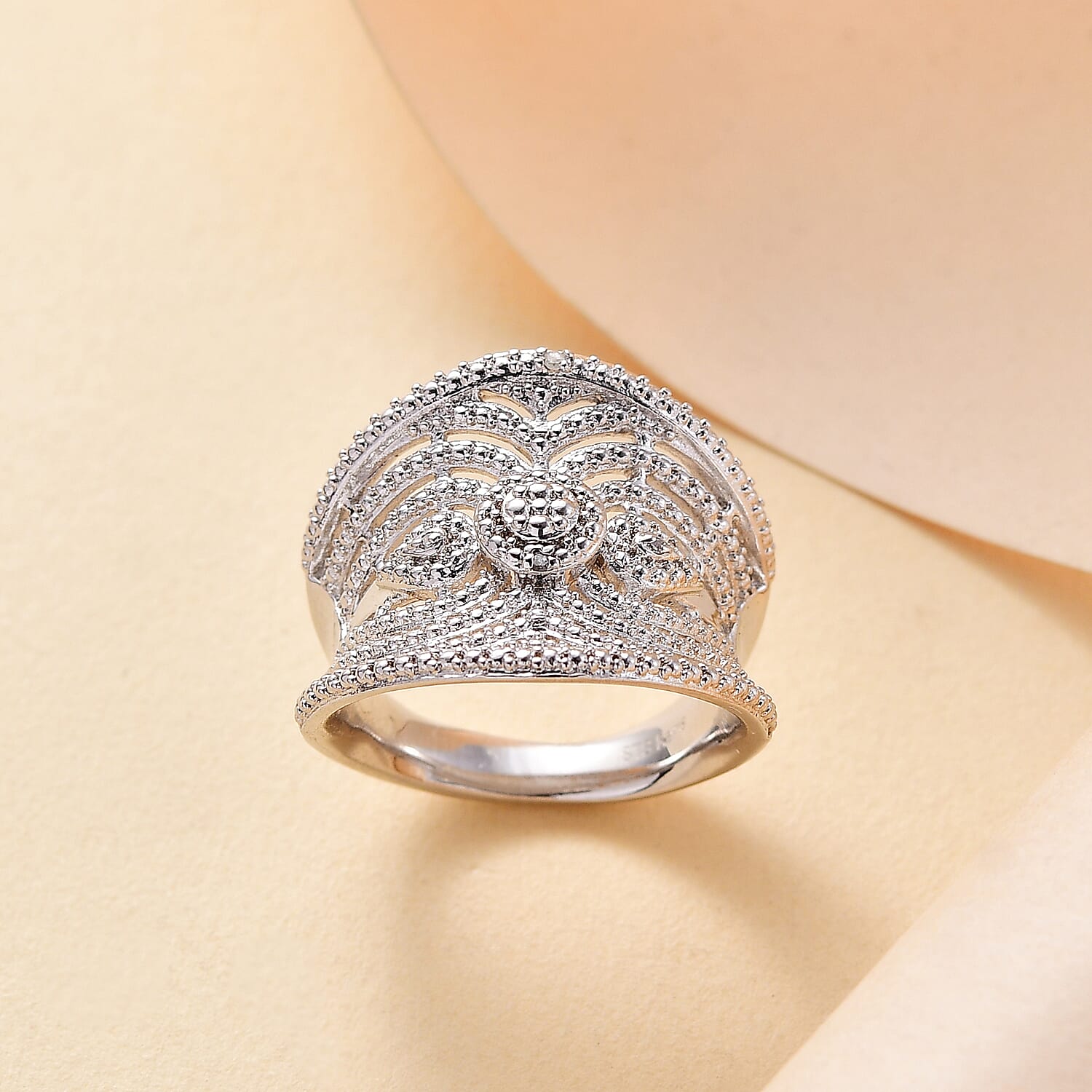 Karis White Diamond Accent Filigree Ring in Platinum Bond (Size 10.0)