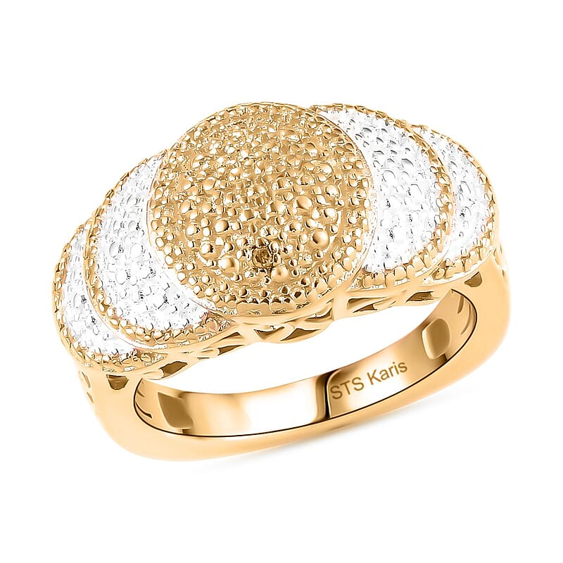 Karis Yellow Diamond Accent Scalloped Ring in Platinum Bond and 18K Yellow Gold Plated (Size 10.0)