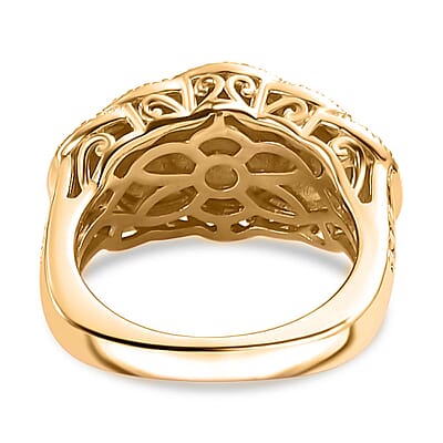 Karis Yellow Diamond Accent Scalloped Ring in Platinum Bond and 18K Yellow Gold Plated (Size 10.0)