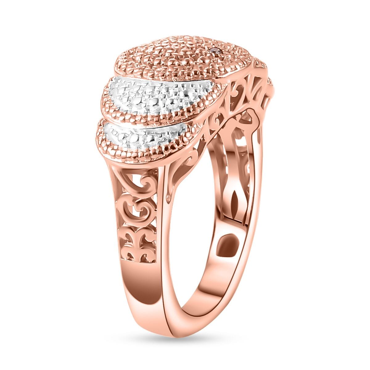 Karis Natural Champagne Diamond Accent Scalloped Ring in Platinum Bond and 18K RG Plated (Size 7.0) image number 3