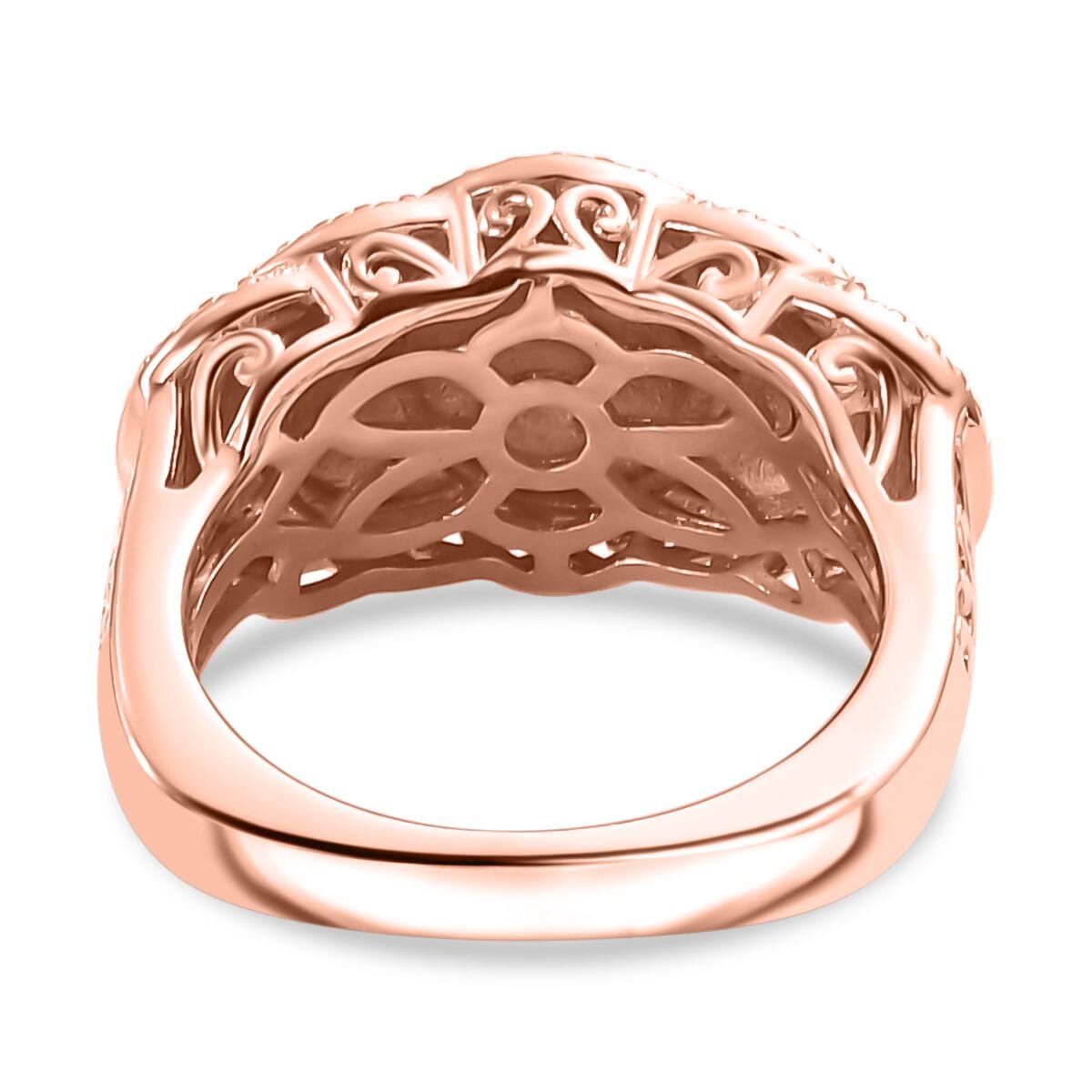 Karis Natural Champagne Diamond Accent Scalloped Ring in Platinum Bond and 18K RG Plated (Size 7.0) image number 4
