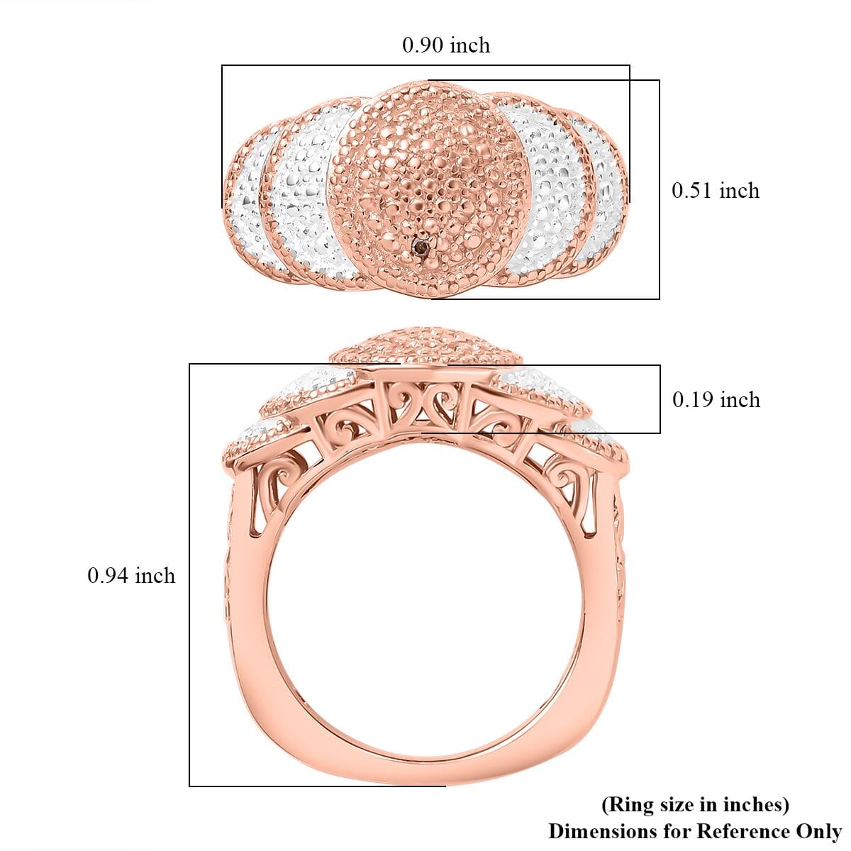 Karis Natural Champagne Diamond Accent Scalloped Ring in Platinum Bond and 18K RG Plated (Size 7.0) image number 5