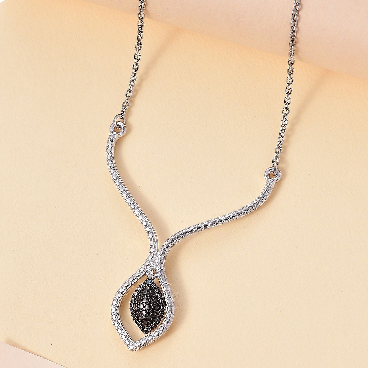 Karis Blue Diamond Accent Necklace in Platinum Bond and Stainless Steel 18 Inches