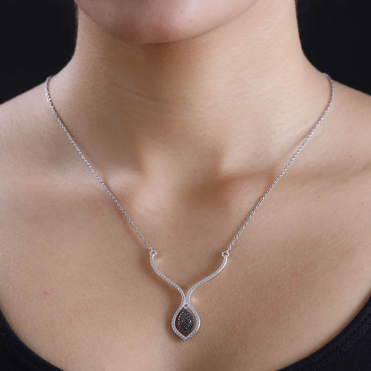 Karis Blue Diamond Accent Necklace in Platinum Bond and Stainless Steel 18 Inches image number 2