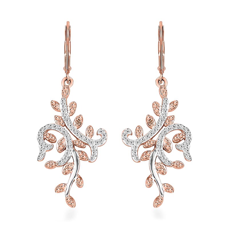 Karis Natural Champagne Diamond Accent Leaves Earrings in and Platinum Bond and 18K RG Plated
