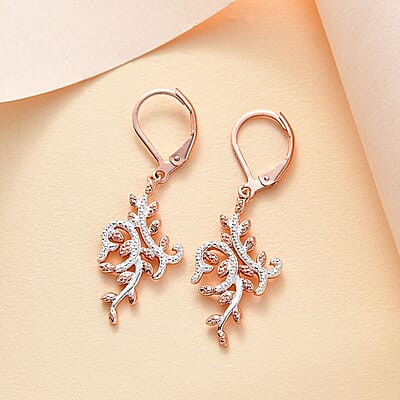 Karis Natural Champagne Diamond Accent Leaves Earrings in and Platinum Bond and 18K RG Plated