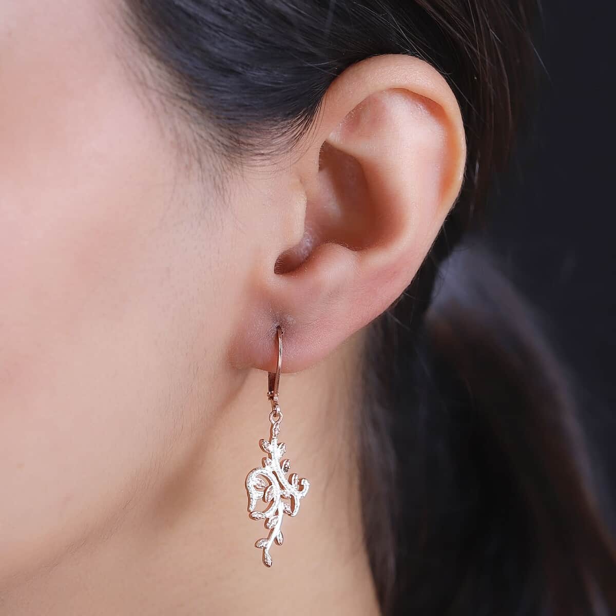 Karis Natural Champagne Diamond Accent Leaves Earrings in and Platinum Bond and 18K RG Plated image number 2