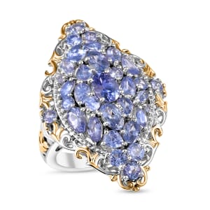 D'Joy Tanzanite 4.10 ctw Art Nouveau Ring in 18K Vermeil YG and Rhodium Over Sterling Silver (Size 7.0)
