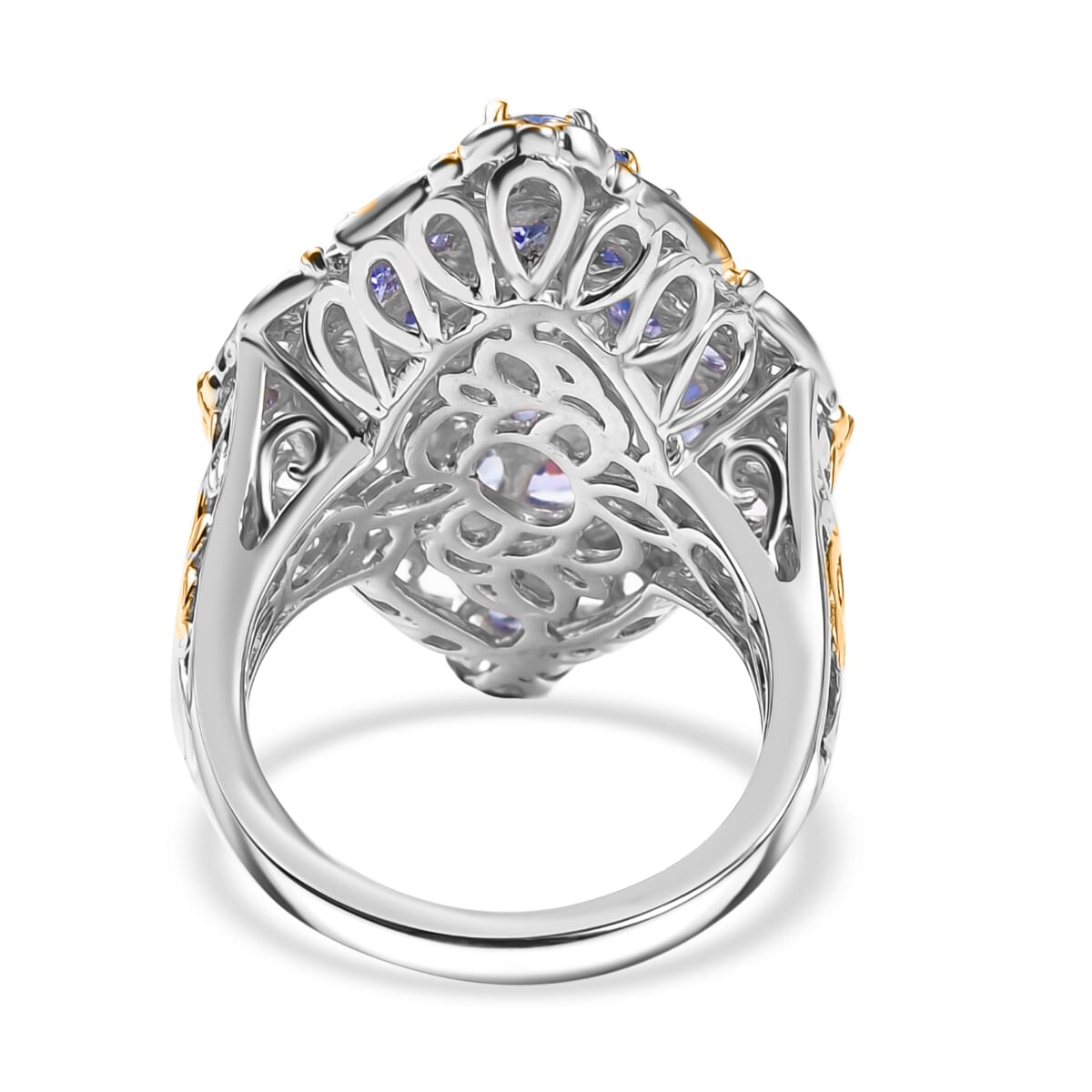 D'Joy Tanzanite 4.10 ctw Ring in 18K Vermeil YG and Rhodium Over Sterling Silver (Size 7.0) image number 4